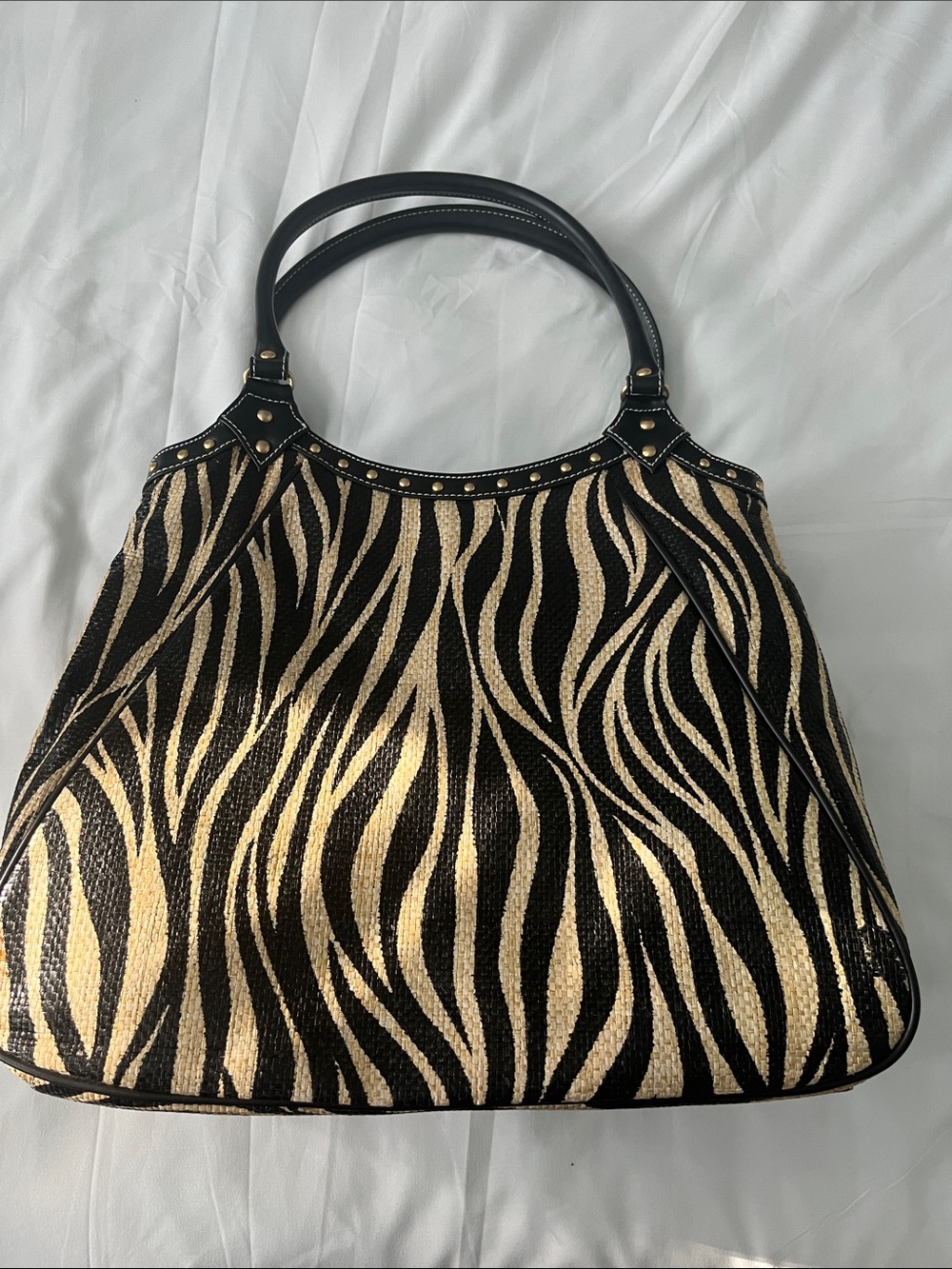 Maxx New York Black and Gold Zebra-Print Satchel